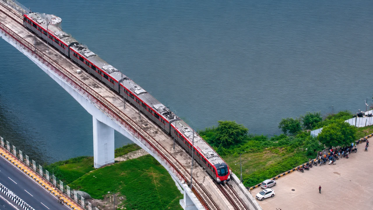 lucknnow metro image over flyover with amazimg view 
